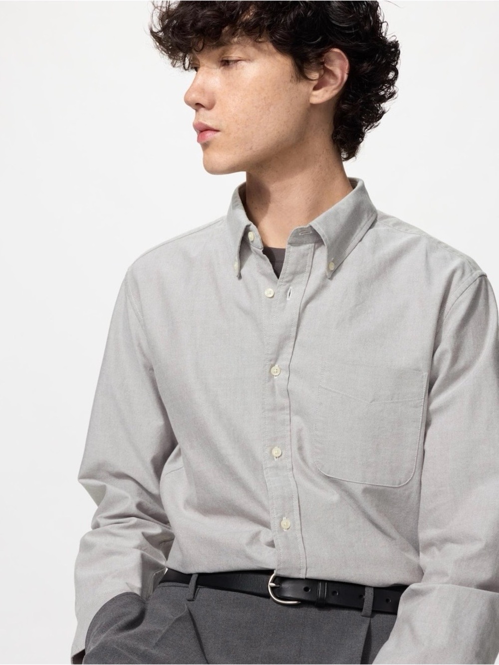 Uniqlo Men's Button-Down Oxford Shirt in Light Grey - XL